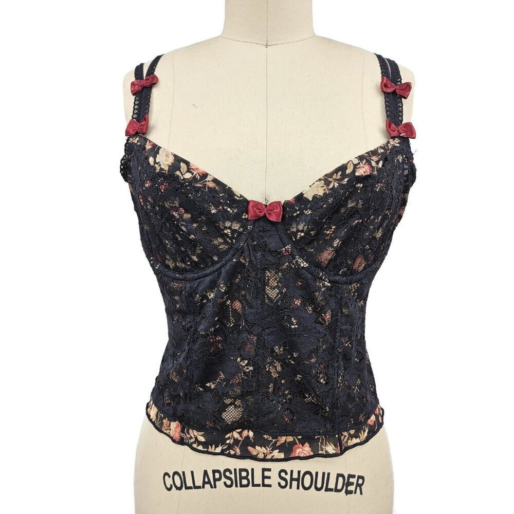 New Out From Under Black Floral Corset Womens L Urban Outfitters